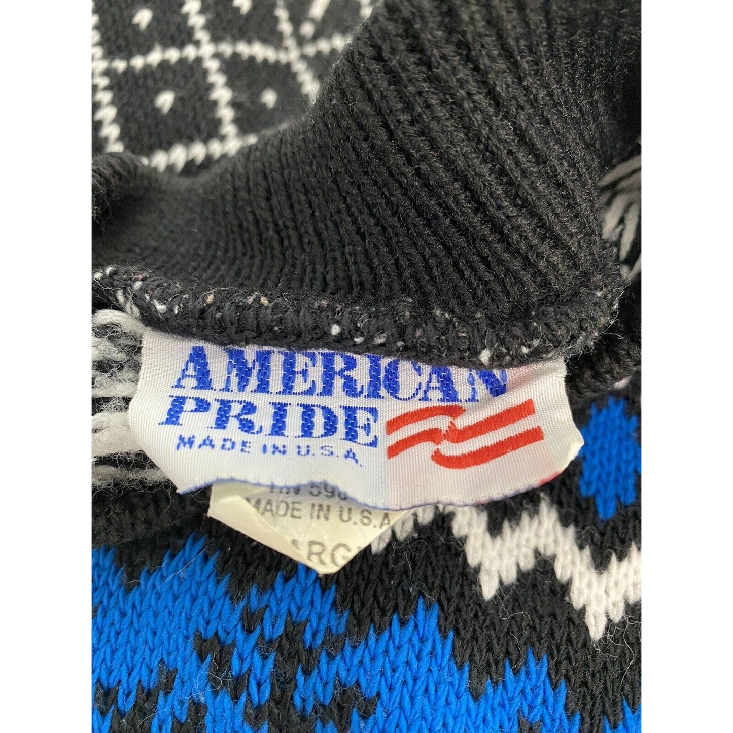 VTG American Pride Blue Black White Winter Pullover Knit Sweater Youth L