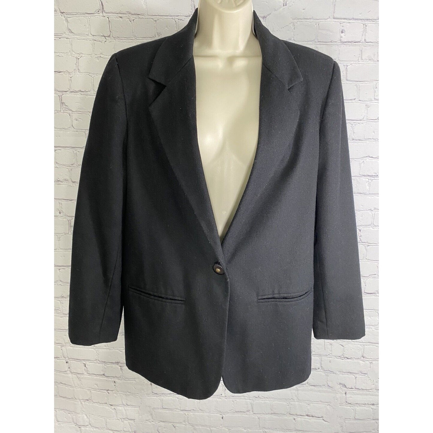 Sag Harbor Black Wool Blend One Button Jacket Coat Blazer Women’s Size 10