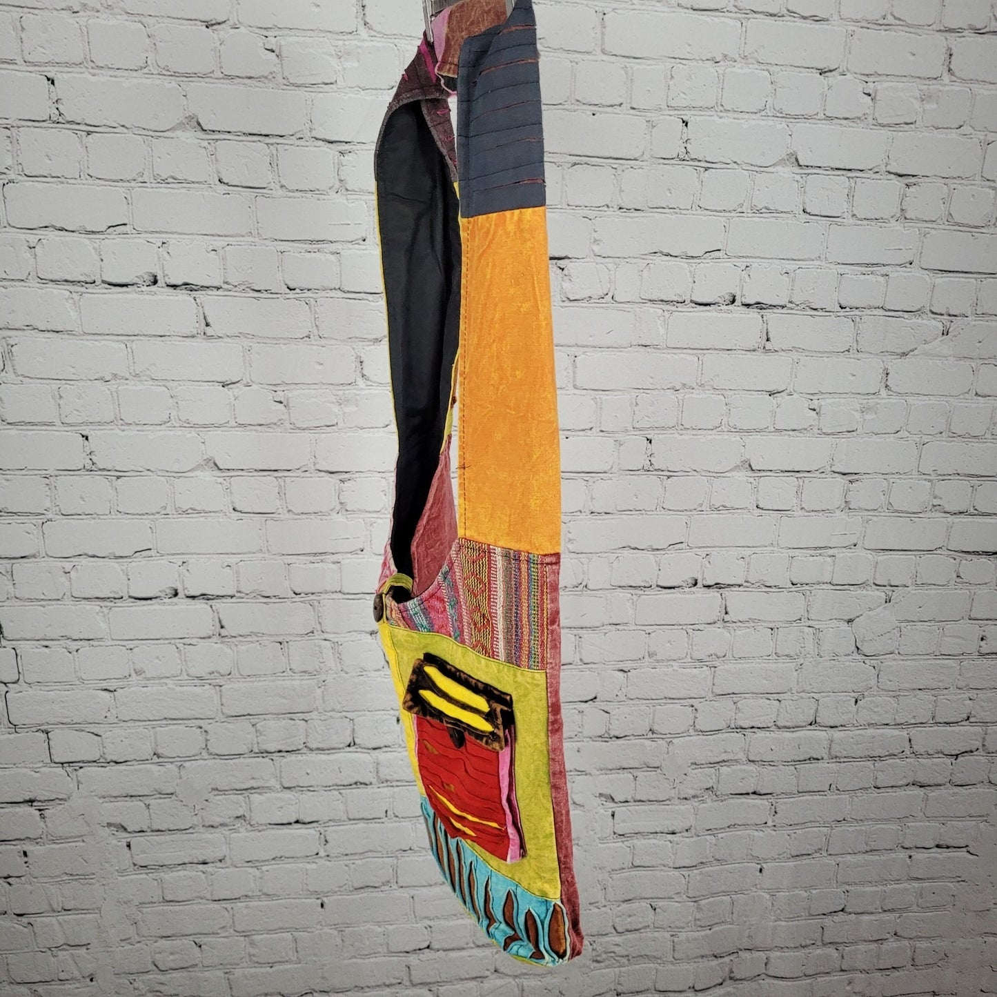 Multicolor Cotton Embroidered Owl Boho Zipped Crossbody Hobo Tote Bag Nepal Made
