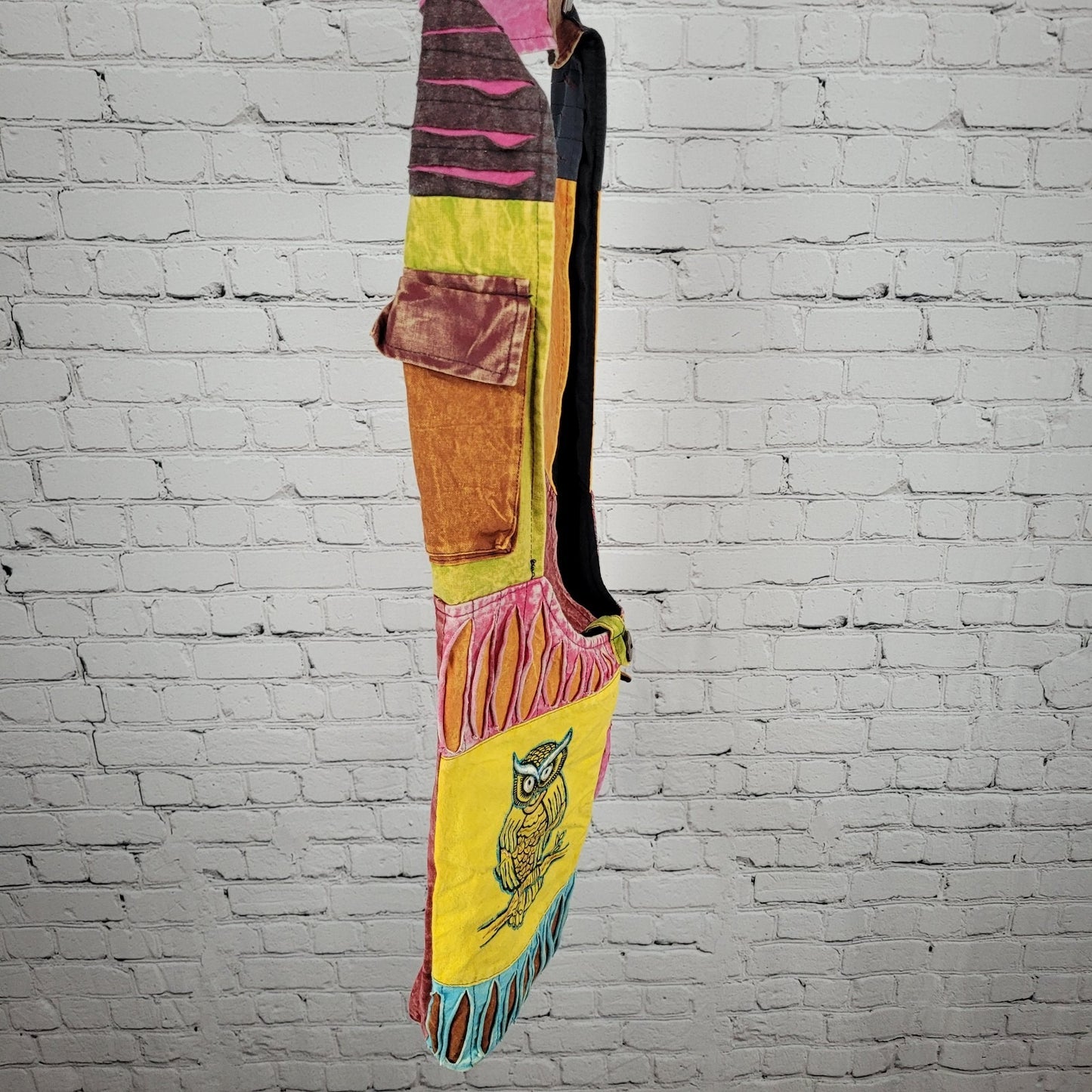 Multicolor Cotton Embroidered Owl Boho Zipped Crossbody Hobo Tote Bag Nepal Made