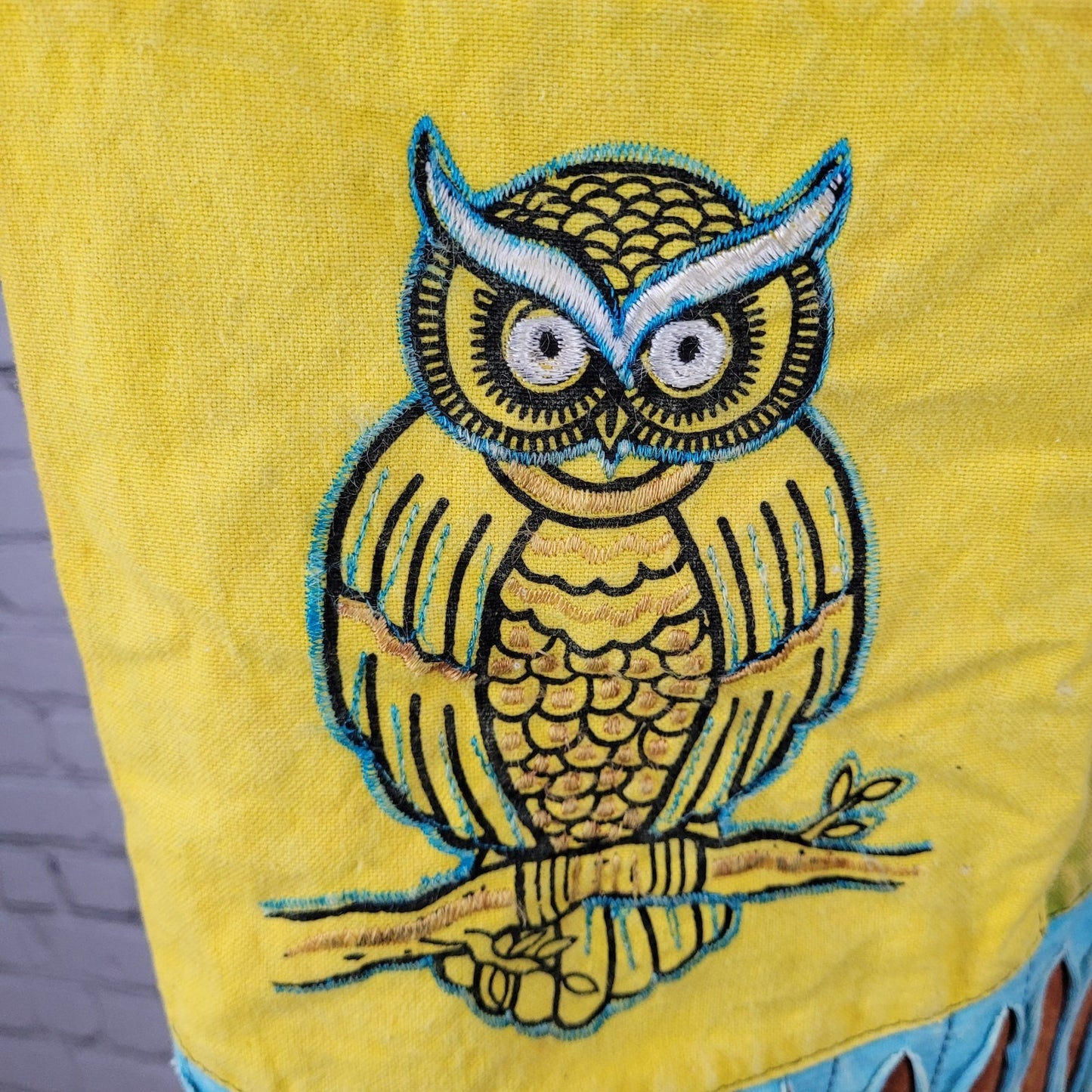 Multicolor Cotton Embroidered Owl Boho Zipped Crossbody Hobo Tote Bag Nepal Made