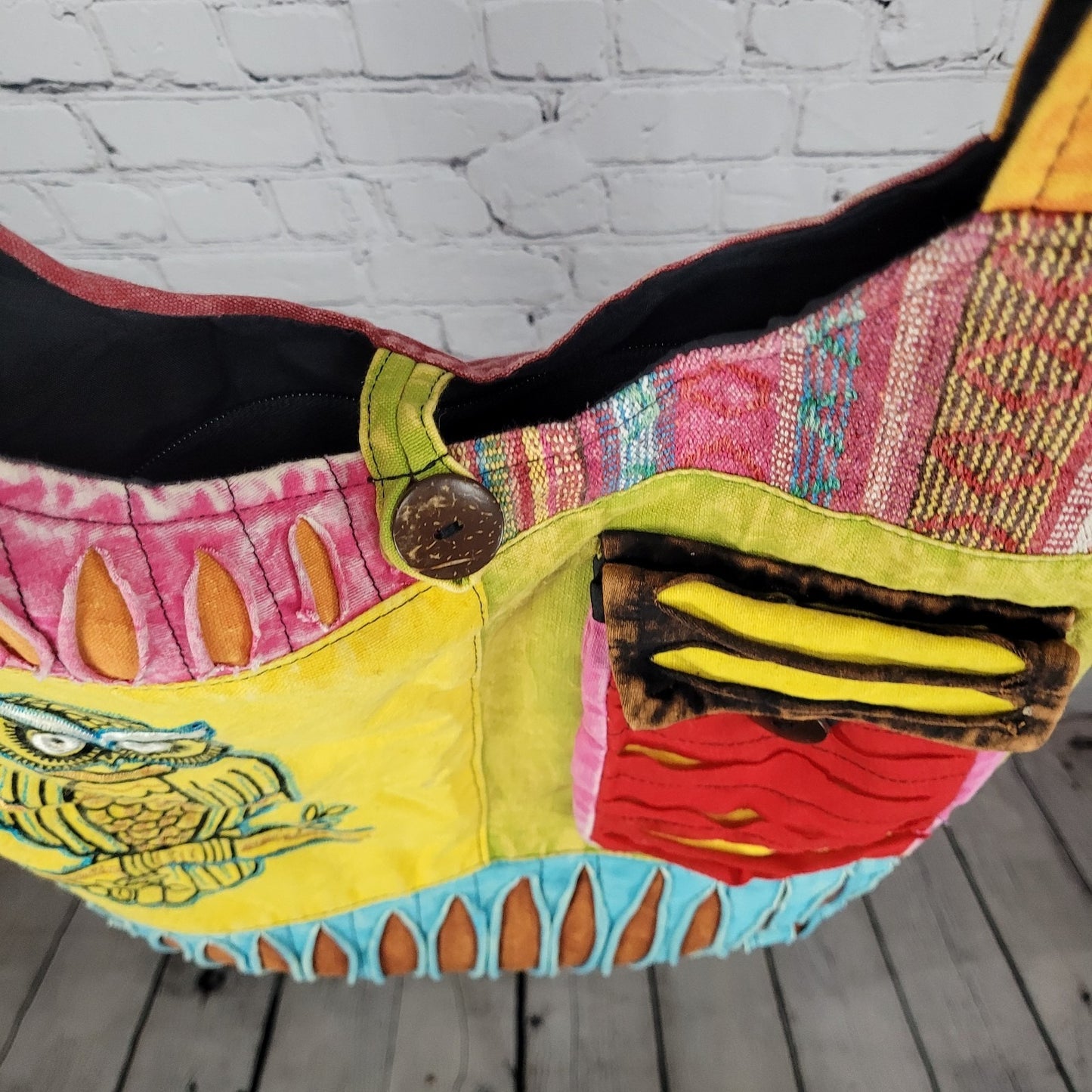 Multicolor Cotton Embroidered Owl Boho Zipped Crossbody Hobo Tote Bag Nepal Made