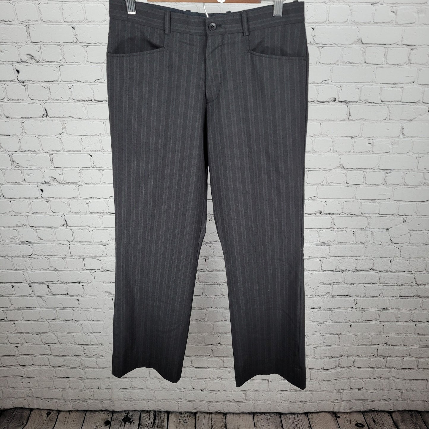 Mexx Black Striped Wool Blend Lightweight Mid Rise Dress Pants Size 46 (30x30)