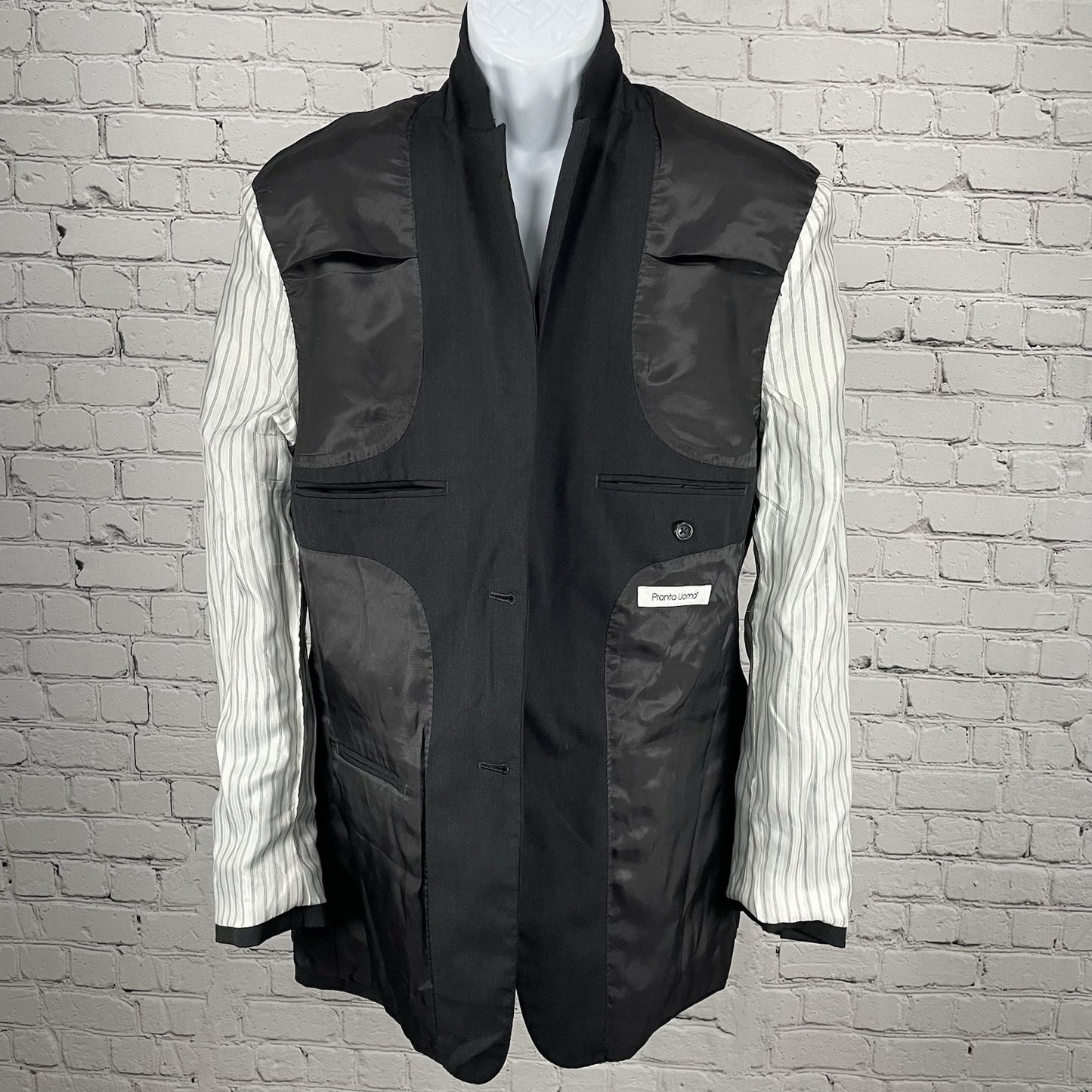 Pronto Uomo Black 100% Wool 2 Button Double Vent Blazer Sport Coat Size 38L