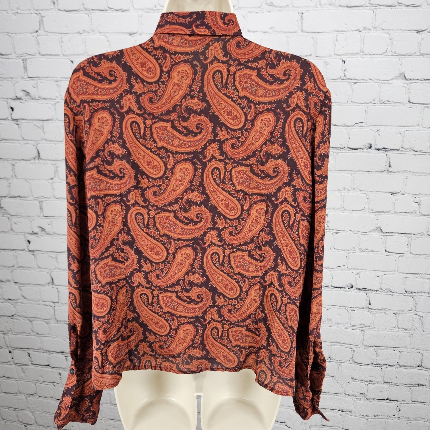 Eddie Bauer Purple 100% Silk Paisley Button Up Long Sleeve Shirt Blouse Top XLP