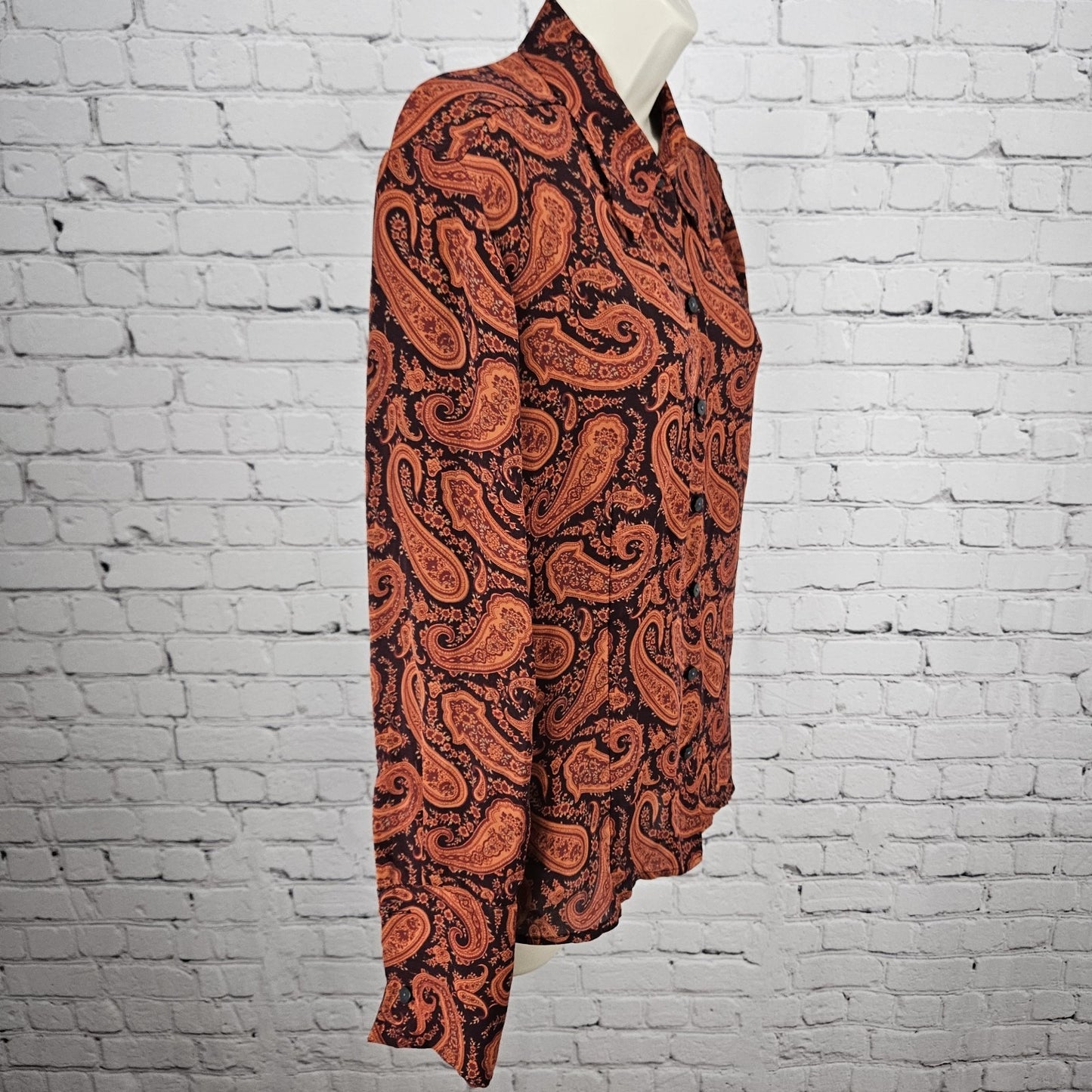 Eddie Bauer Purple 100% Silk Paisley Button Up Long Sleeve Shirt Blouse Top XLP