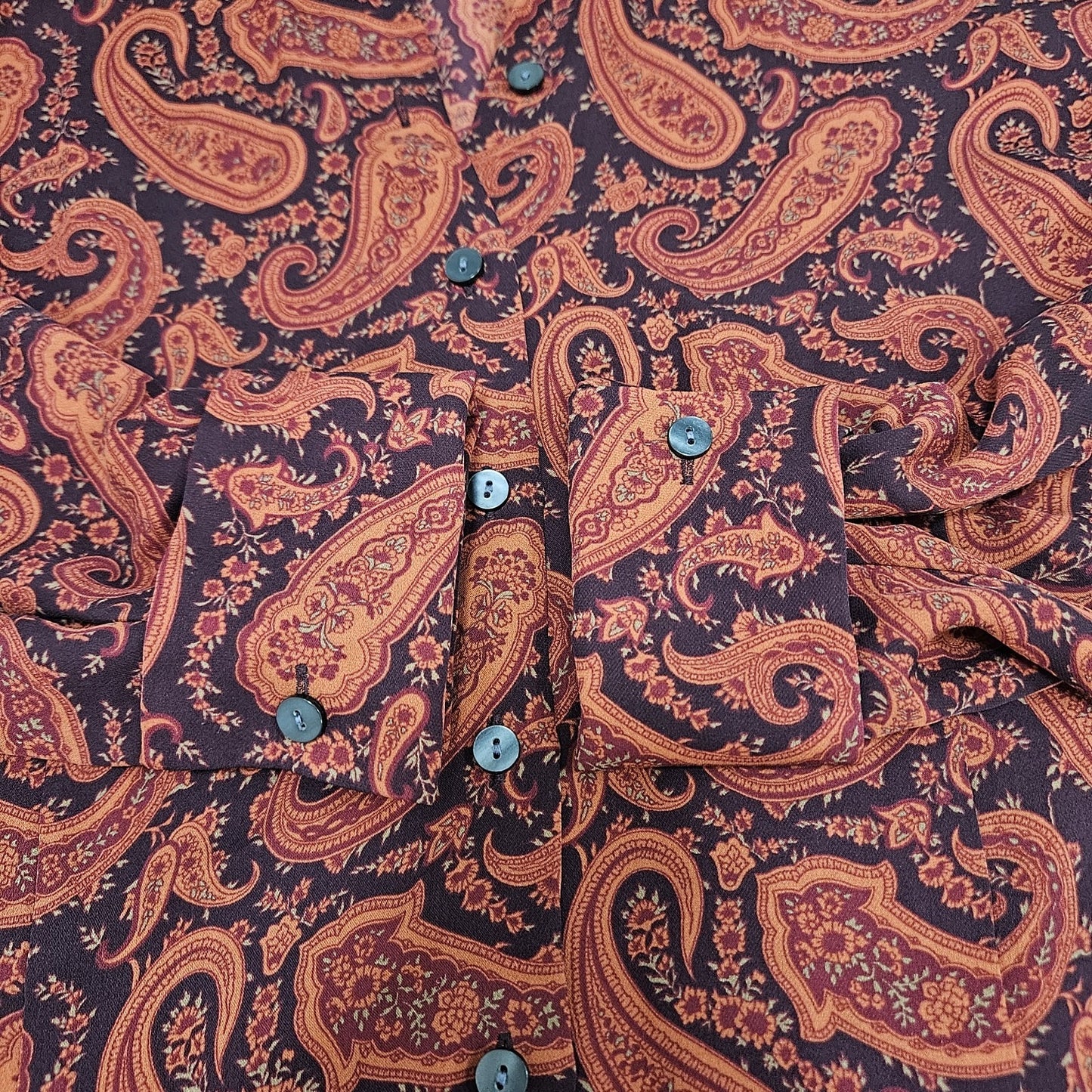 Eddie Bauer Purple 100% Silk Paisley Button Up Long Sleeve Shirt Blouse Top XLP