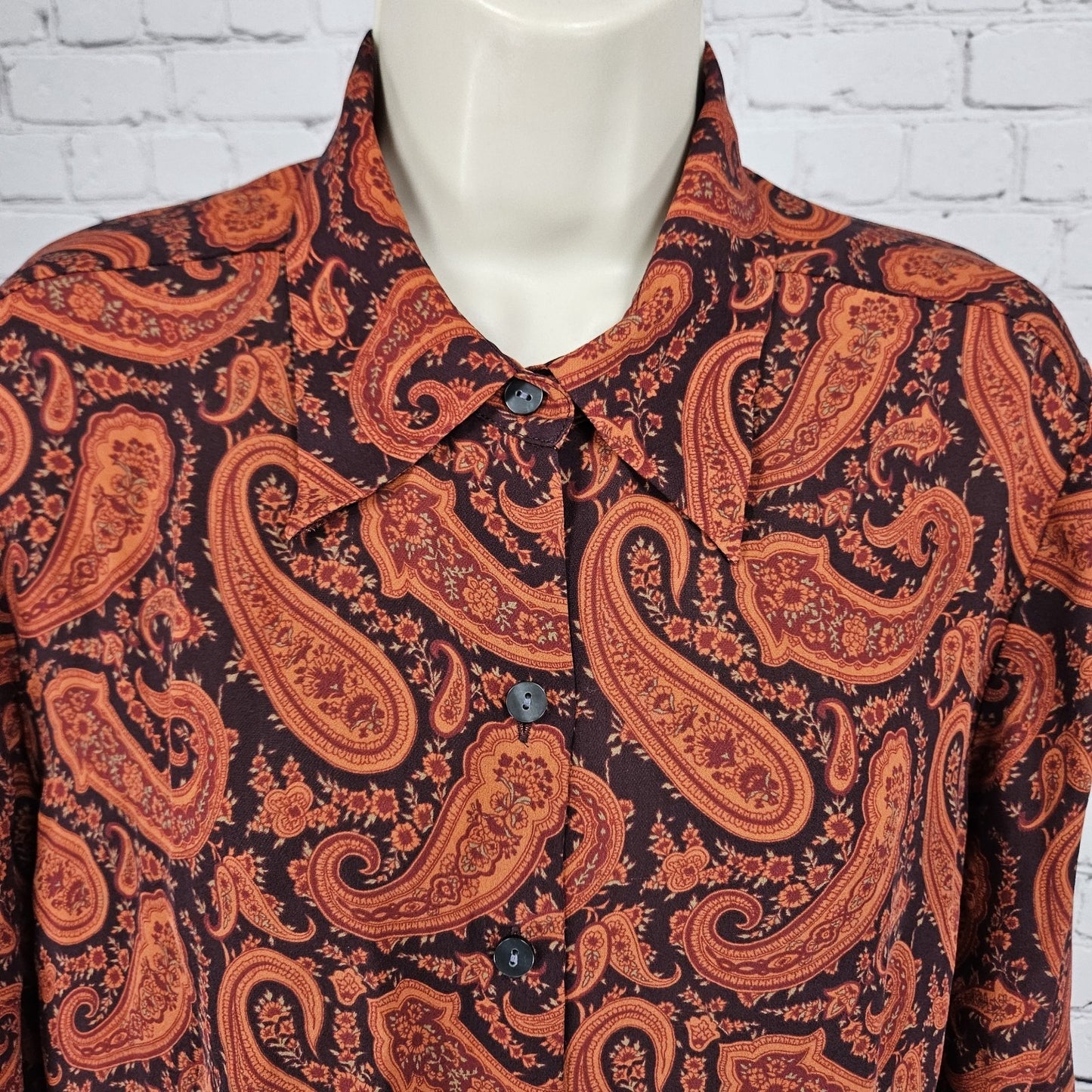 Eddie Bauer Purple 100% Silk Paisley Button Up Long Sleeve Shirt Blouse Top XLP