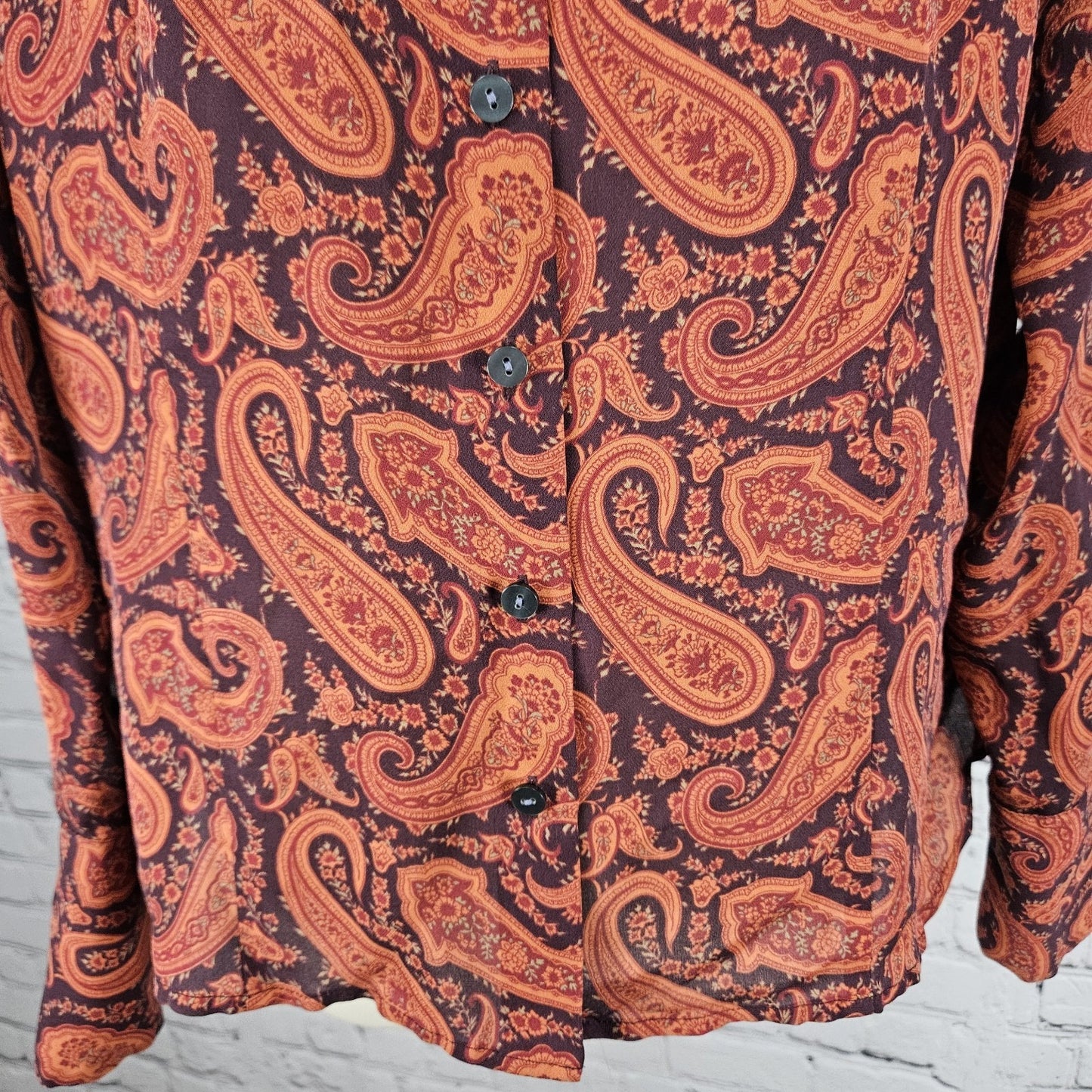 Eddie Bauer Purple 100% Silk Paisley Button Up Long Sleeve Shirt Blouse Top XLP