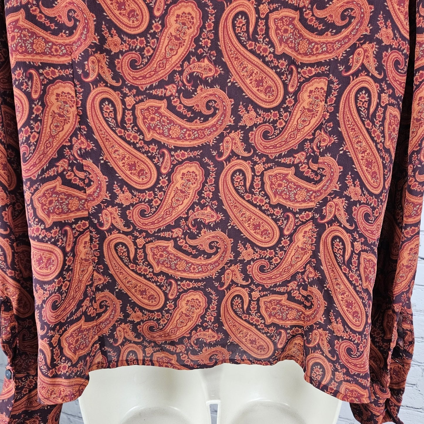 Eddie Bauer Purple 100% Silk Paisley Button Up Long Sleeve Shirt Blouse Top XLP