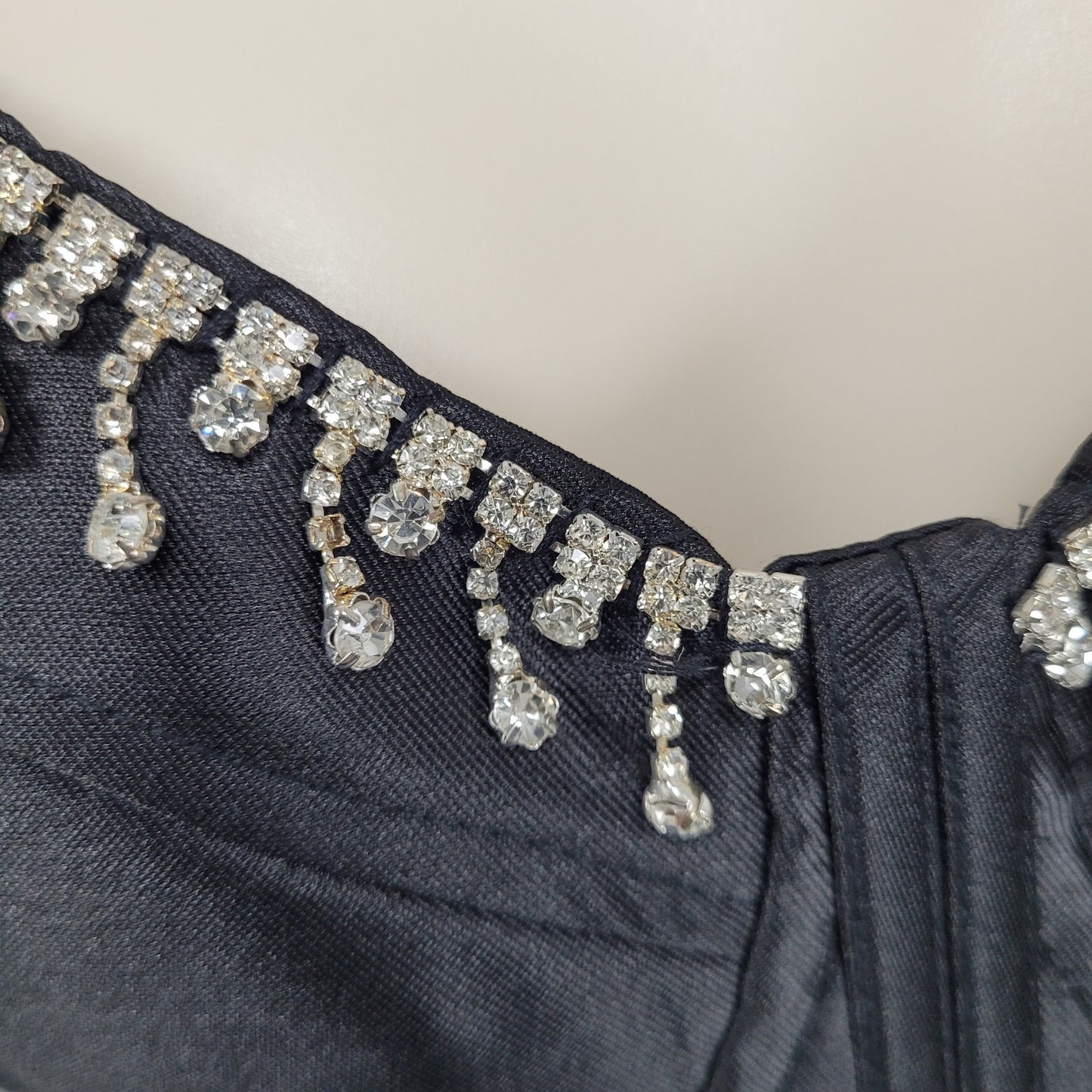 NWD Lulus Black Satin Rhinestone Bustier Backless Strappy Lined Mini Dress Large