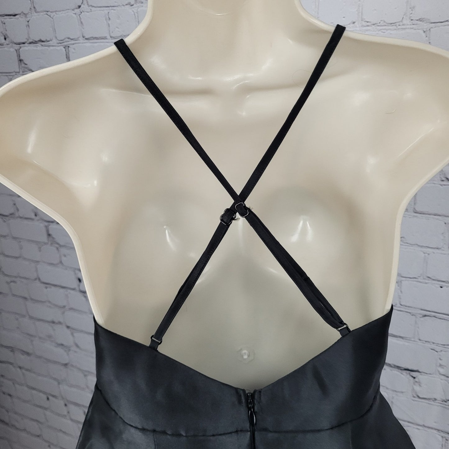 NWD Lulus Black Satin Rhinestone Bustier Backless Strappy Lined Mini Dress Large