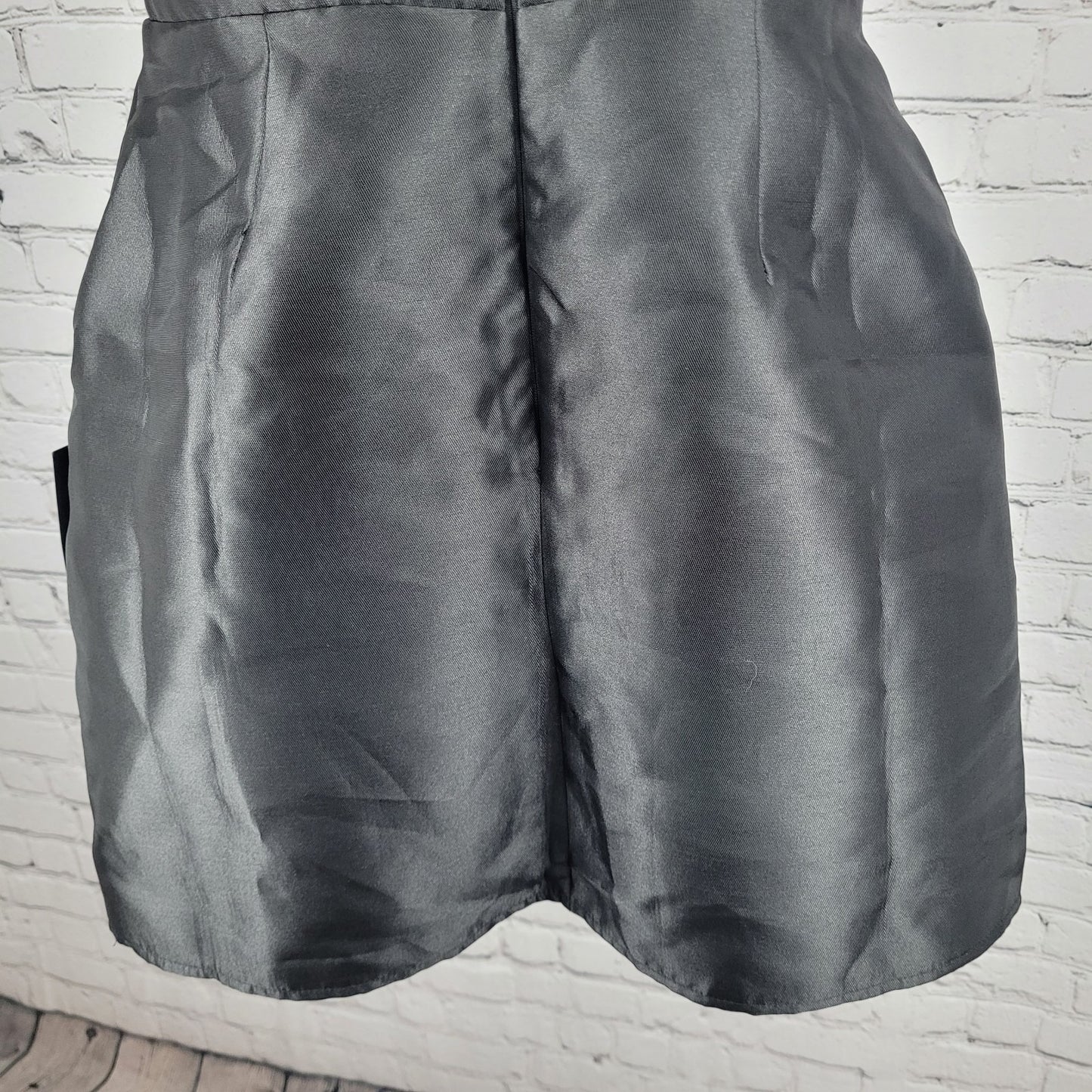 NWD Lulus Black Satin Rhinestone Bustier Backless Strappy Lined Mini Dress Large