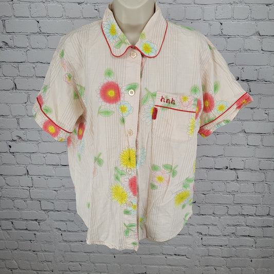 Hiromichi Nakano Light Pink Floral Home Wear Pajama Button Up Top Shirt Medium