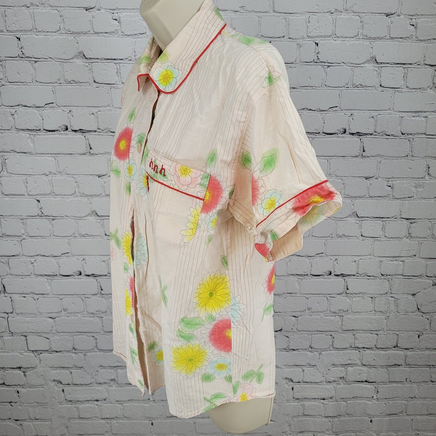 Hiromichi Nakano Light Pink Floral Home Wear Pajama Button Up Top Shirt Medium