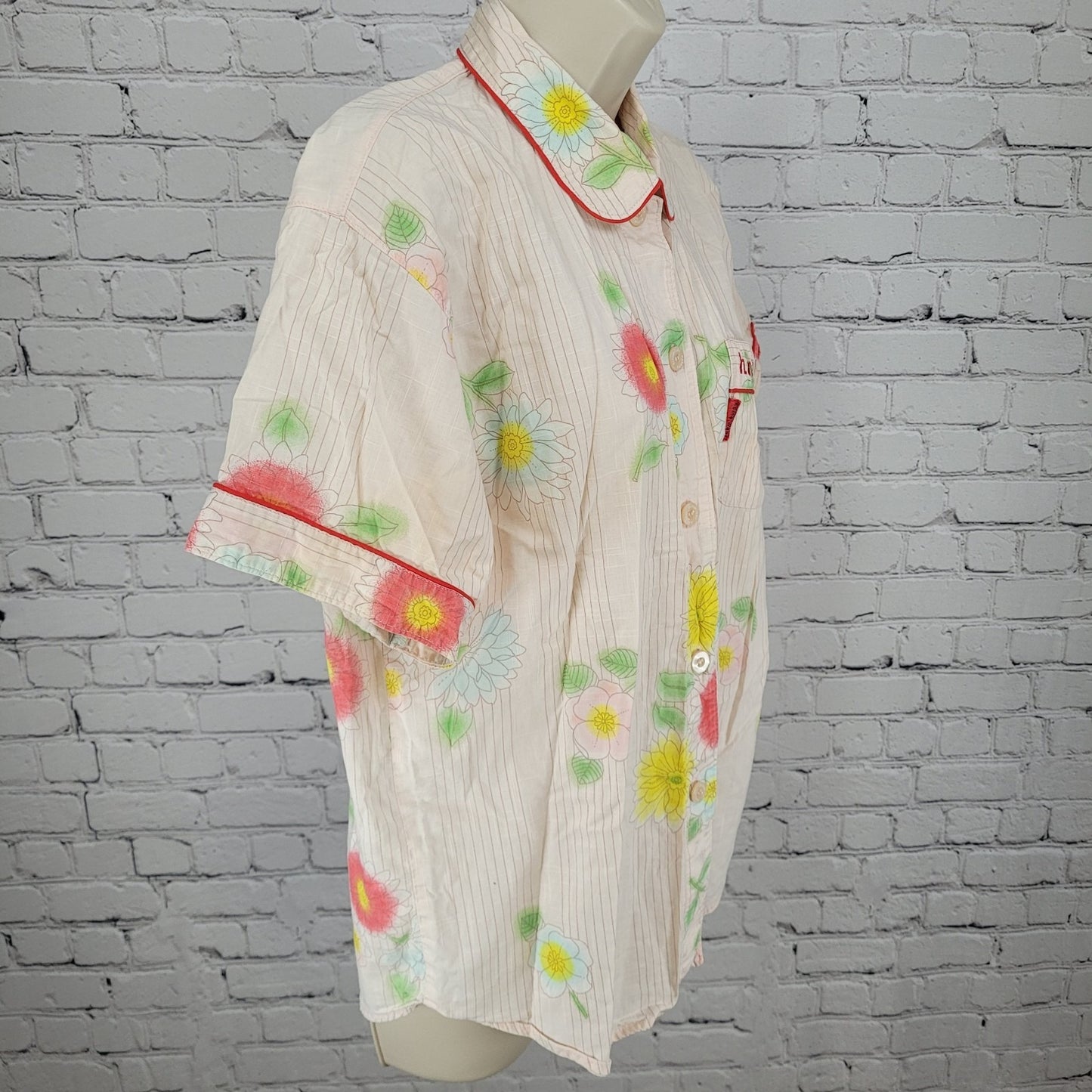 Hiromichi Nakano Light Pink Floral Home Wear Pajama Button Up Top Shirt Medium