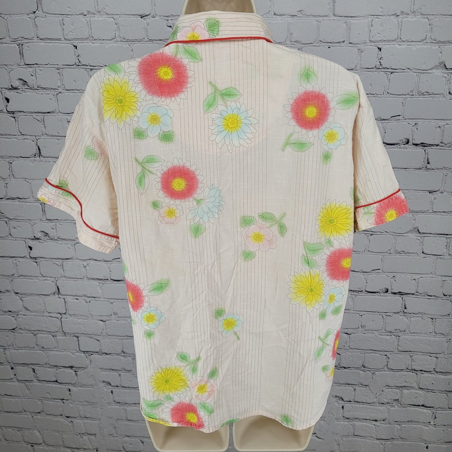 Hiromichi Nakano Light Pink Floral Home Wear Pajama Button Up Top Shirt Medium