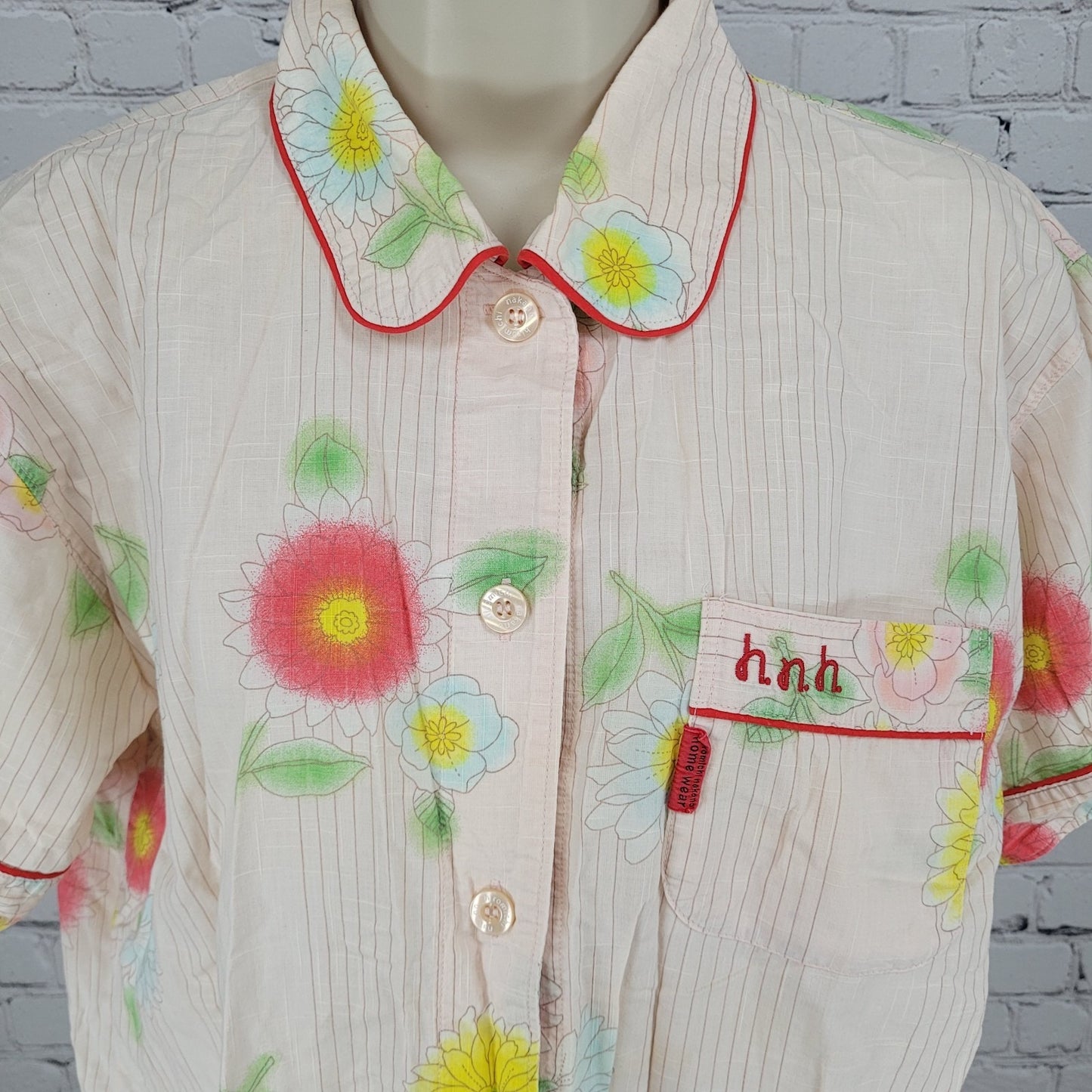 Hiromichi Nakano Light Pink Floral Home Wear Pajama Button Up Top Shirt Medium