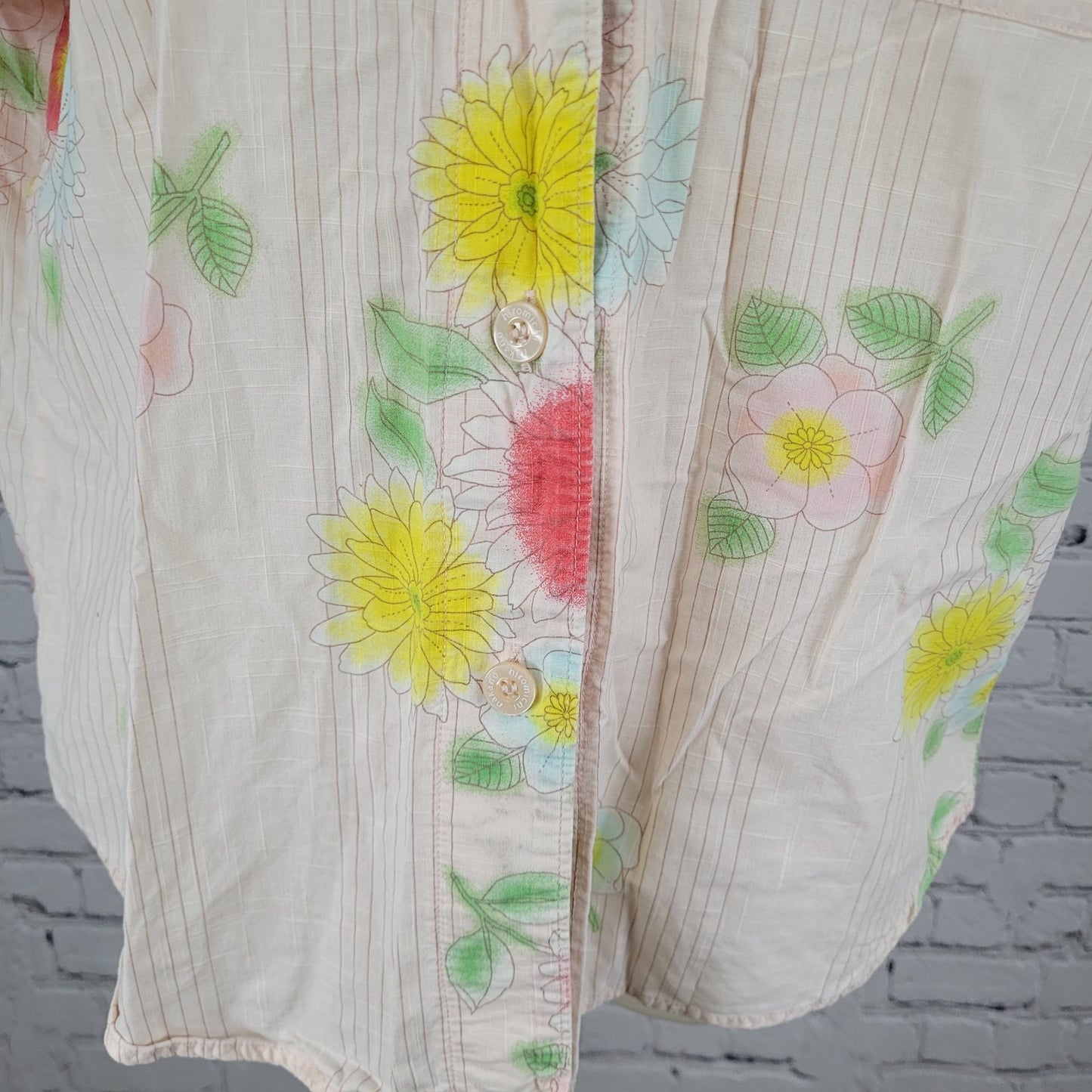 Hiromichi Nakano Light Pink Floral Home Wear Pajama Button Up Top Shirt Medium