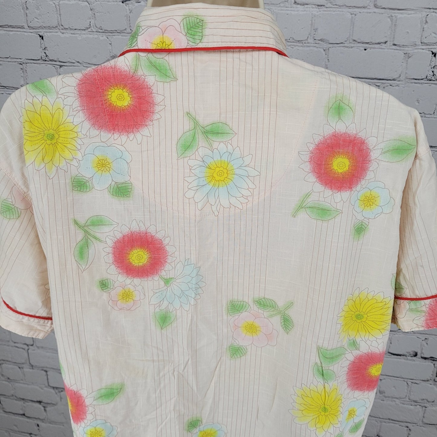 Hiromichi Nakano Light Pink Floral Home Wear Pajama Button Up Top Shirt Medium