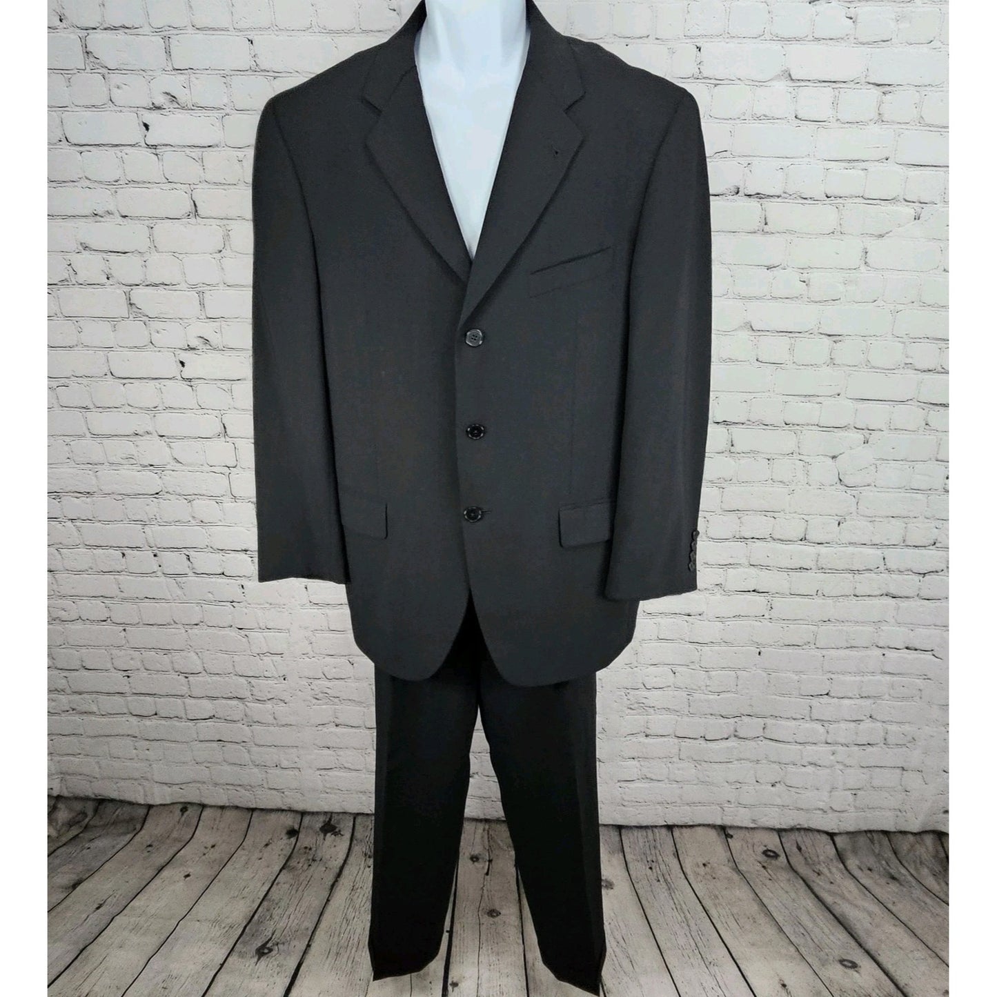 Joseph Abboud Nordstrom Black Wool Blend Full Suit 2 Piece 3 Button US 40R 32x31