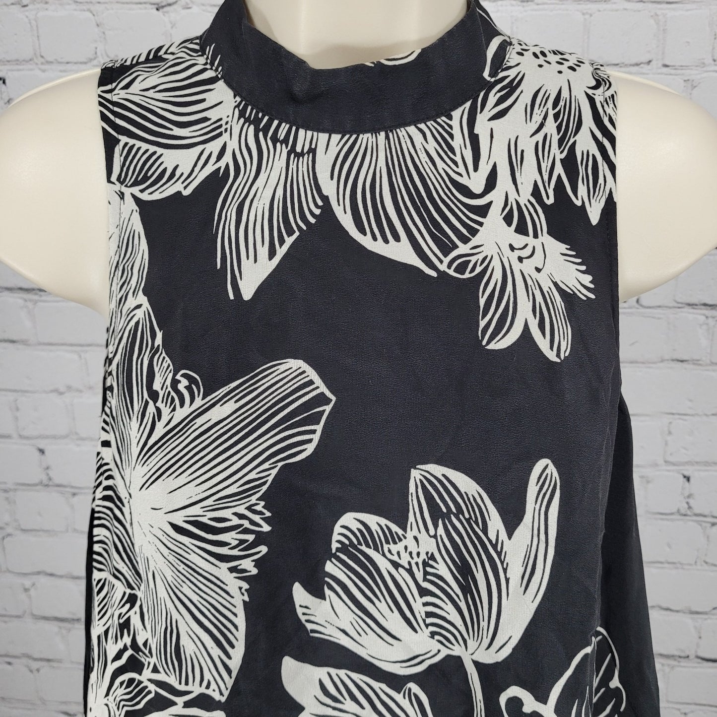 Maeve Anthropologie Black 100% Silk Floral Lightweight Sleeveless Dress Size XSP