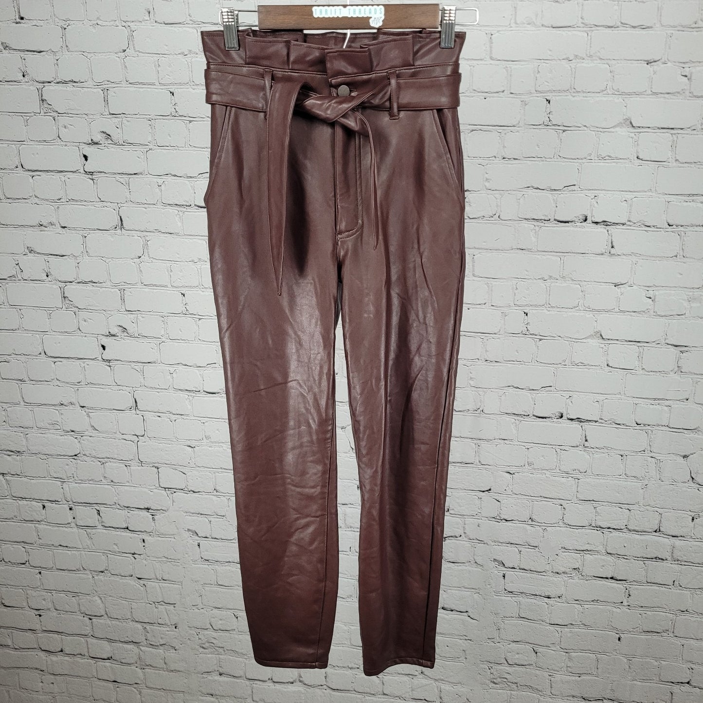Abercrombie & Fitch Brown Faux Leather Stretch Paperbag Pants Size XS (24x26)