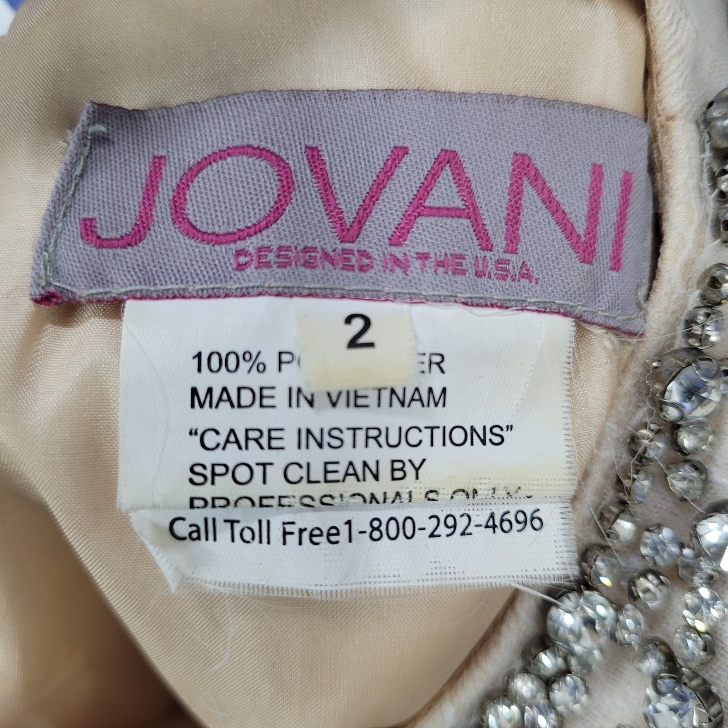 VTG Jovani Nude Cream Lace Tulle High Neck Jeweled Wedding Gown Dress 2