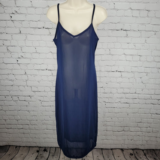 Adidas Navy Mesh Sheer Stretch Midi Tank Slip Dress Athleisure Sporty Medium M