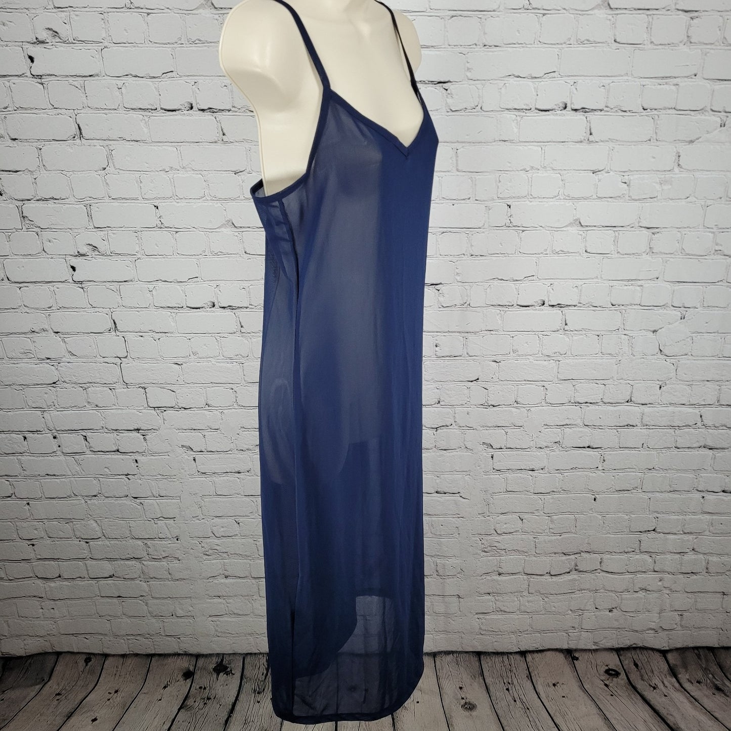Adidas Navy Mesh Sheer Stretch Midi Tank Slip Dress Athleisure Sporty Medium M