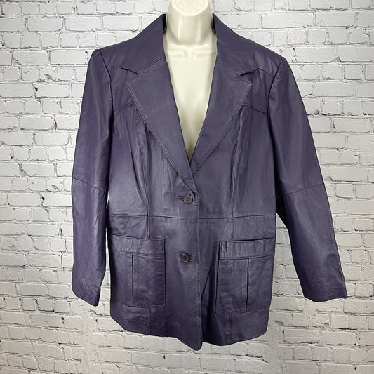 NWD Newport News Purple Leather Coat 2 Button Collar Lined Pockets Plus Size 16W