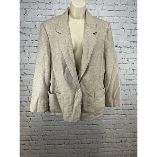 VTG Rrrrruss By Russ Togs Union Made Tan Wool Tweed Blazer USA Womens 16 *defect