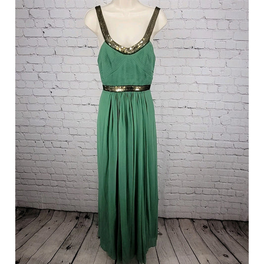 BCBG MAXAZARIA Green 100% Silk Chiffon Sleevelese Pleated Long Gown Dress 2