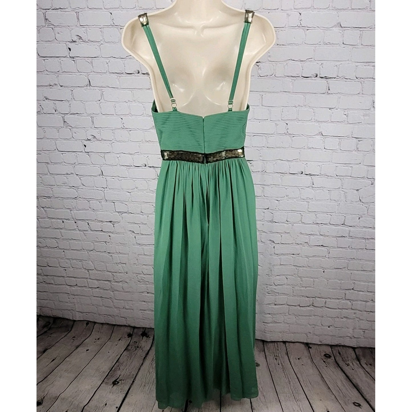 BCBG MAXAZARIA Green 100% Silk Chiffon Sleevelese Pleated Long Gown Dress 2