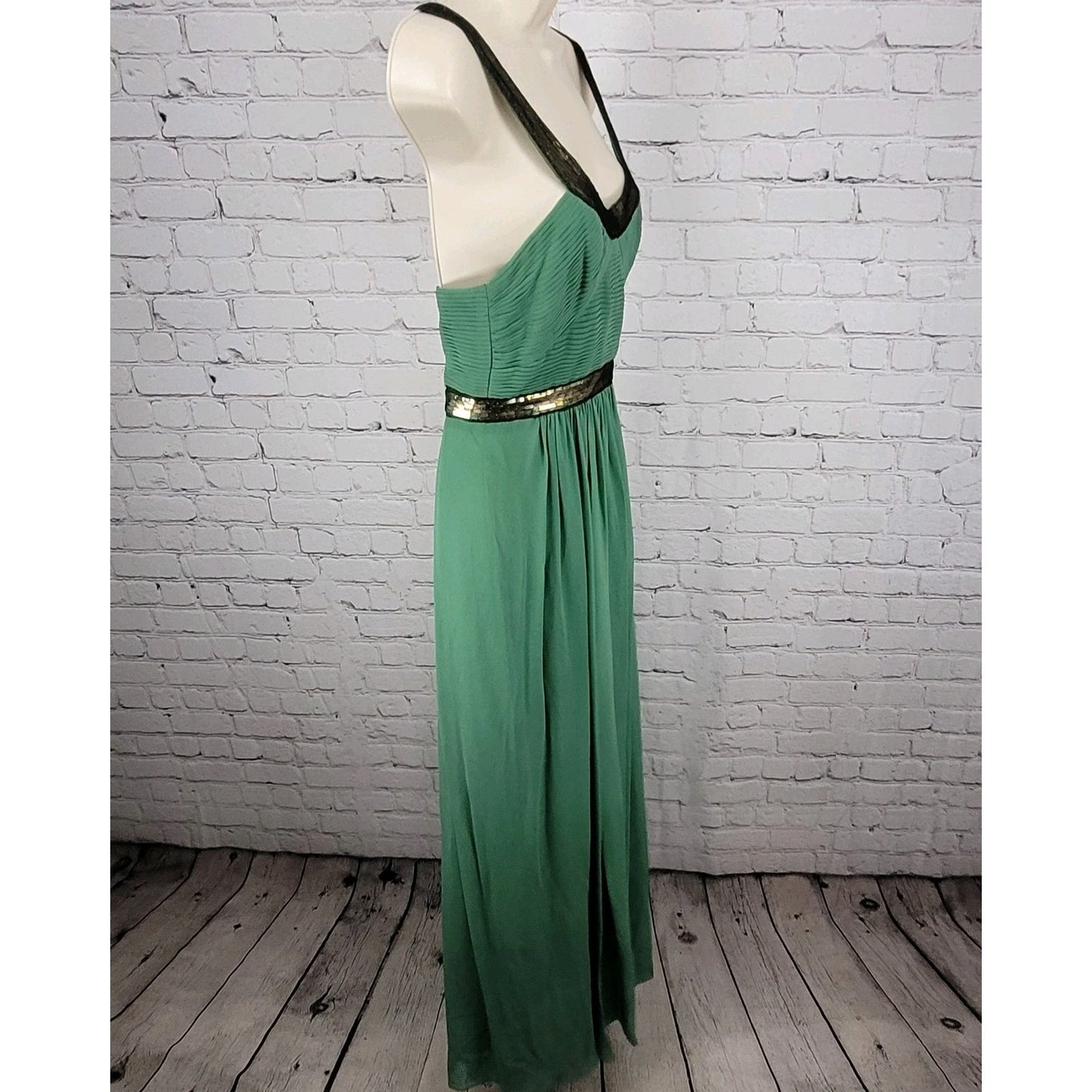 BCBG MAXAZARIA Green 100% Silk Chiffon Sleevelese Pleated Long Gown Dress 2