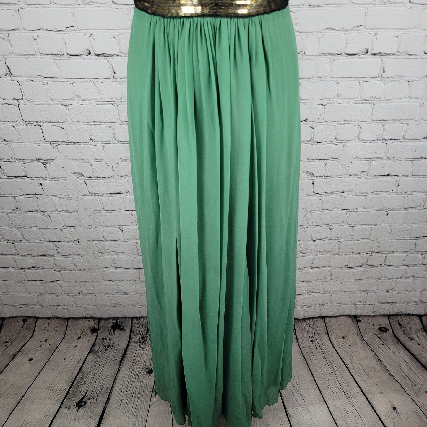 BCBG MAXAZARIA Green 100% Silk Chiffon Sleevelese Pleated Long Gown Dress 2