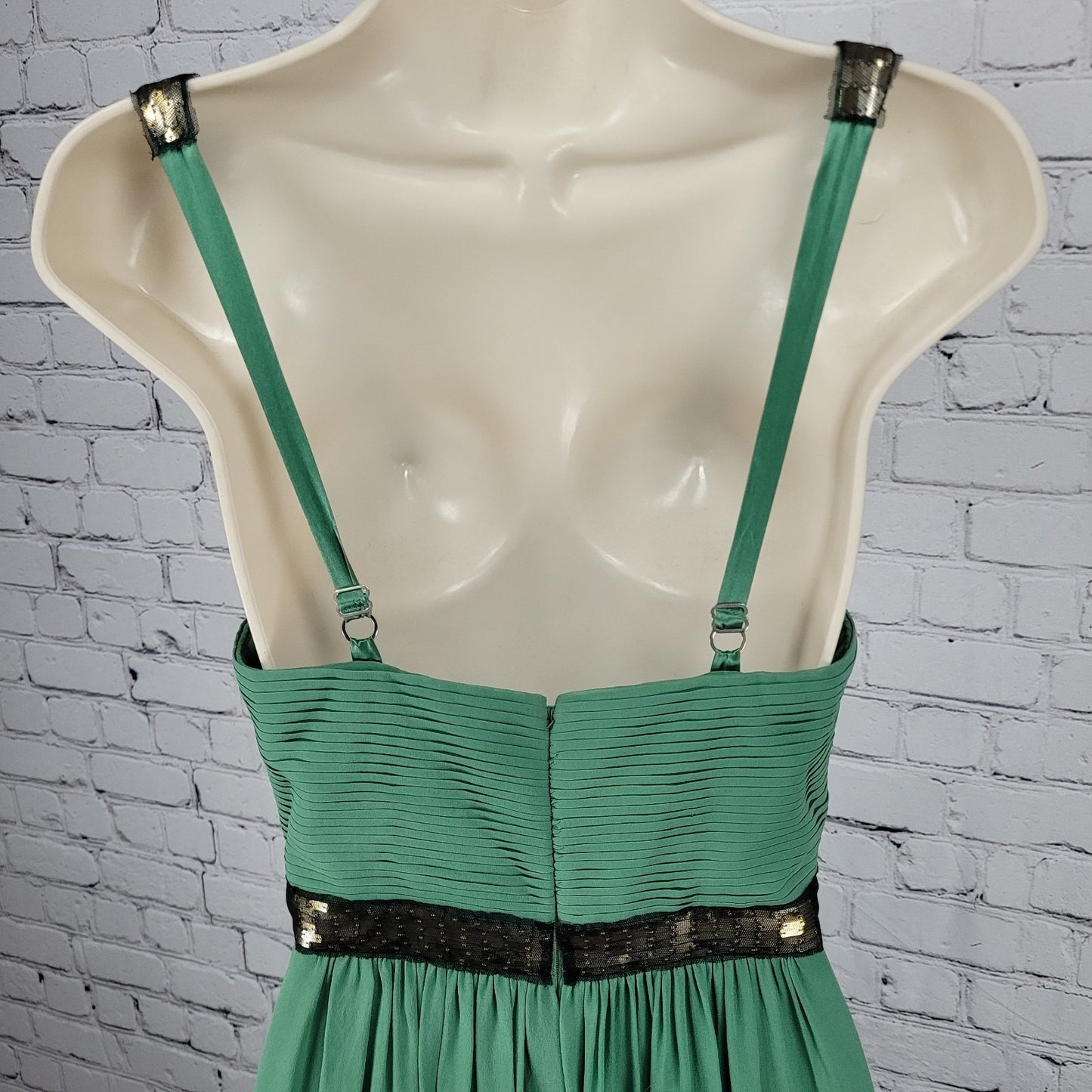 BCBG MAXAZARIA Green 100% Silk Chiffon Sleevelese Pleated Long Gown Dress 2