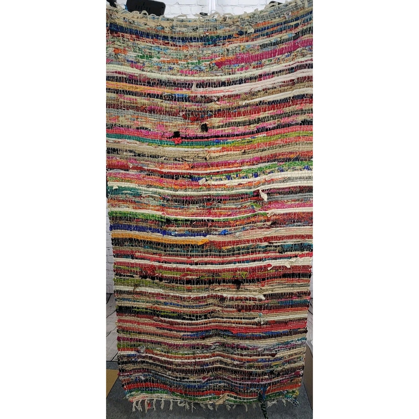 Multicolor Woven Recycled Material Fringe Tassel Colorful Rectangle Rug 64x35"