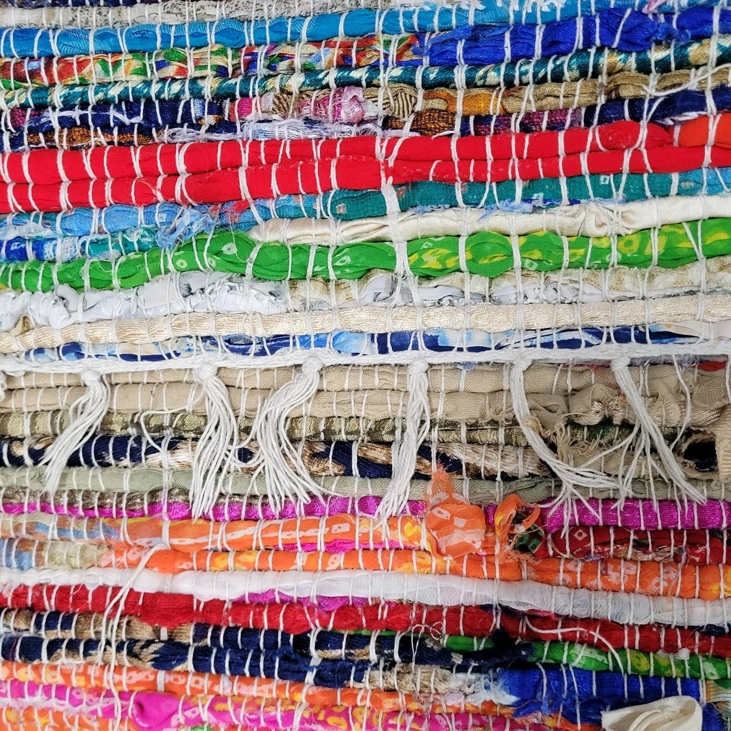 Multicolor Woven Recycled Material Fringe Tassel Colorful Rectangle Rug 64x35"