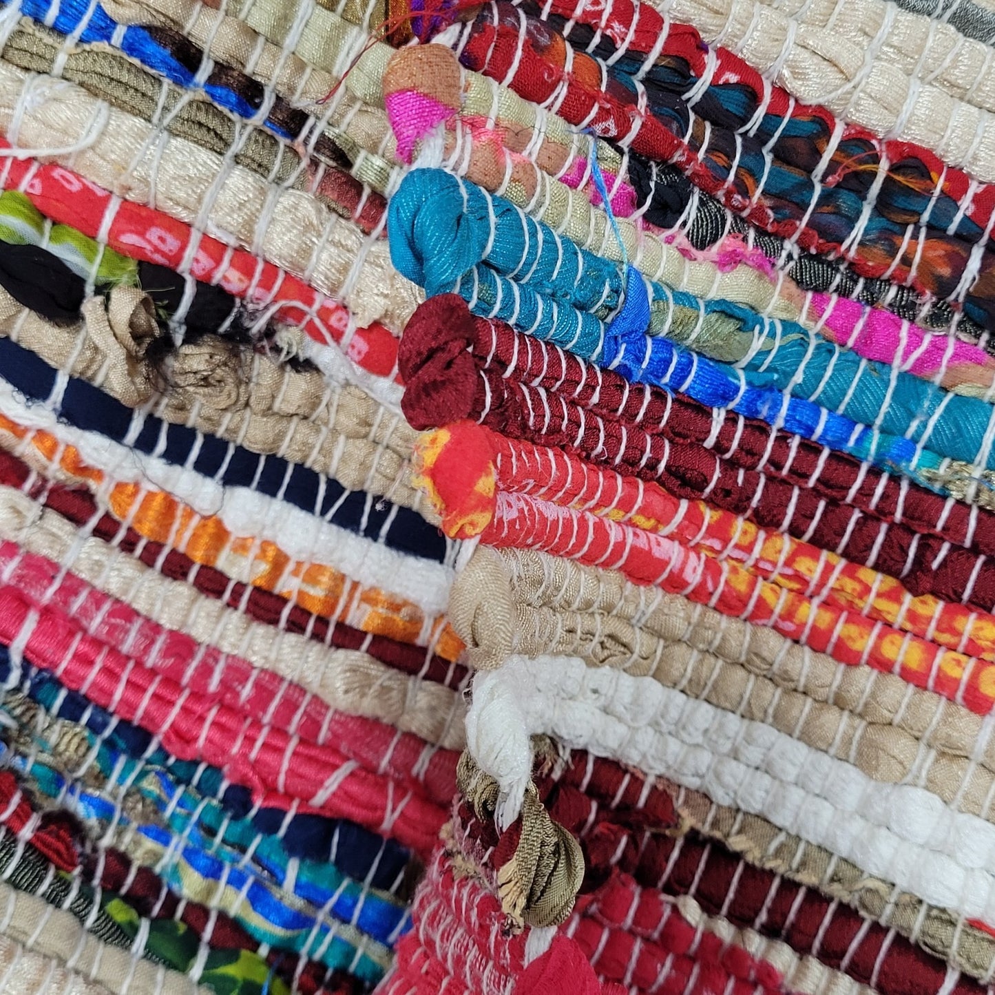 Multicolor Woven Recycled Material Fringe Tassel Colorful Rectangle Rug 64x35"