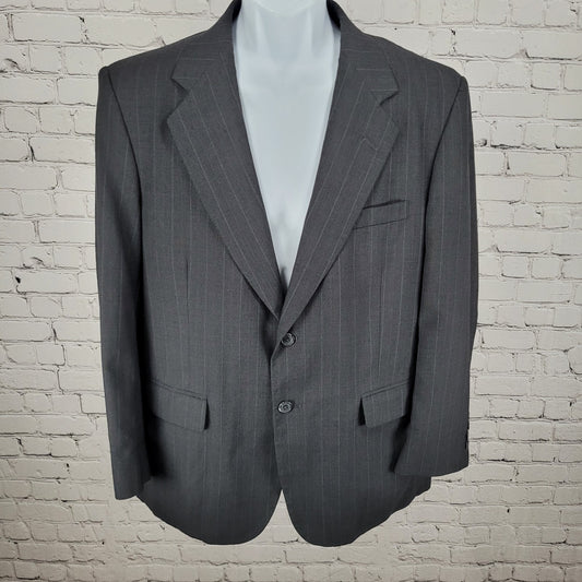 Towncraft Grey Worsted Wool Blend Pinstriped 2 Button Blazer Sport Coat Size 42