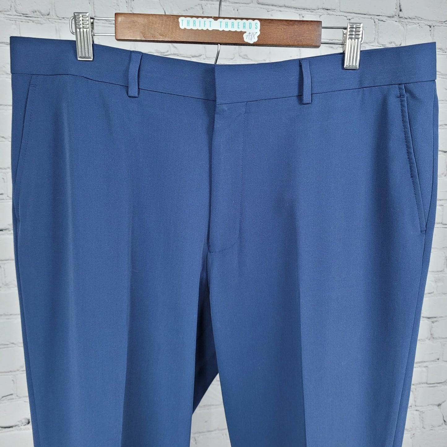 Nautica Navy Flat Front Straight Leg Slash Pockets Stretch Dress Pants 38x32