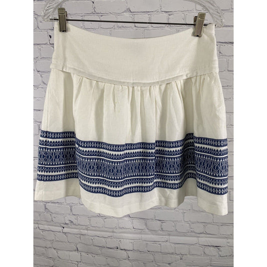 Madewell White Blue Embroidered Pleated Short A Line Skirt Size 2