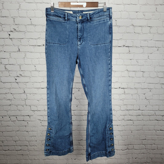 Pilcro & The Letterpress Blue High Rise Bootcut Button Leg Jeans 29 (29x32)