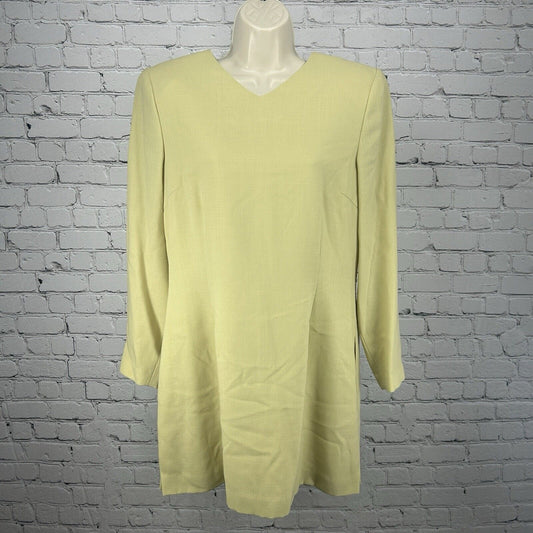 Linda Allard Ellen Tracy Green Yellow Wool Long Sleeve Shift Dress Korea Size 12