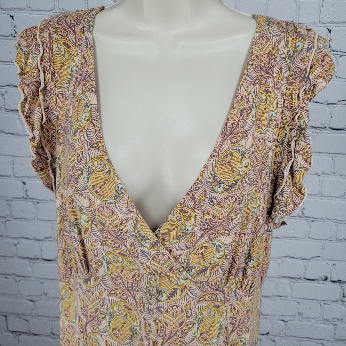 Anthropologie Multicolor Print Boho Stretch Short Sleeve Jumpsuit Jumper Medium