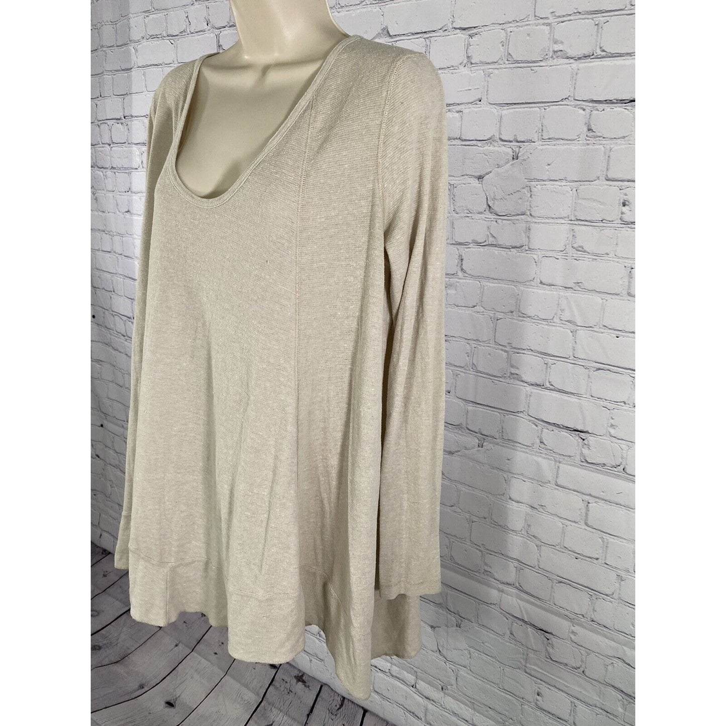 We The Free Free People Beige Long Sleeve Oversized Light Sweater Tunic Top S