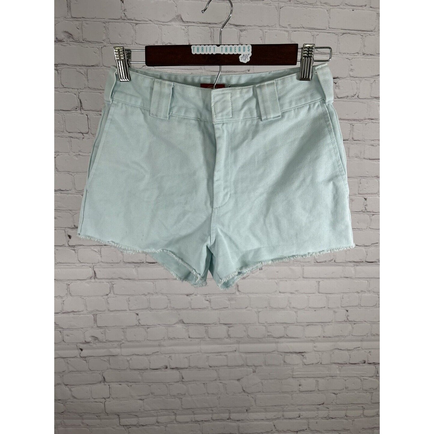 Dickies Sky Blue Mid Rise Distressed Frayed Edges Denim Jean Shorts (26 x 2)