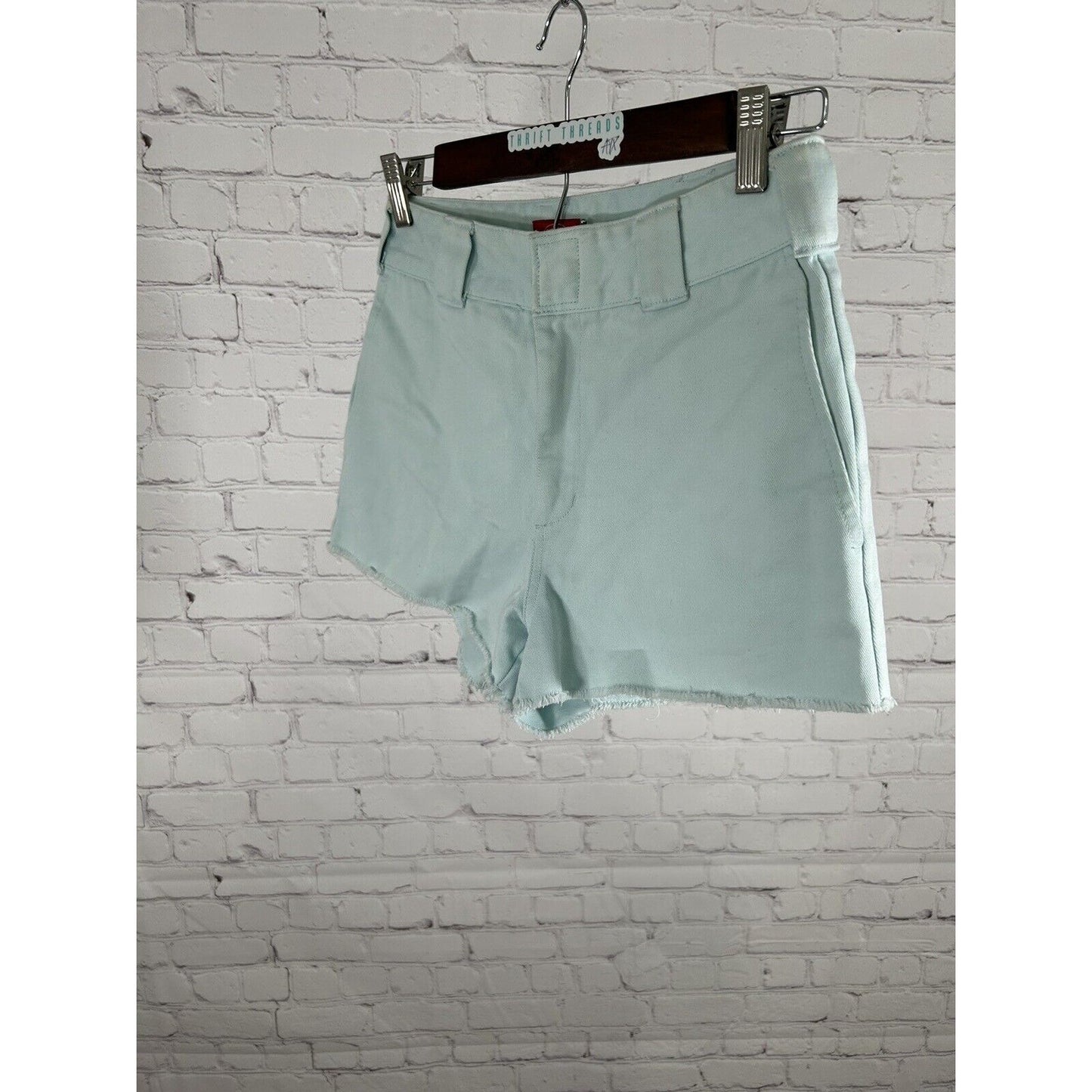 Dickies Sky Blue Mid Rise Distressed Frayed Edges Denim Jean Shorts (26 x 2)