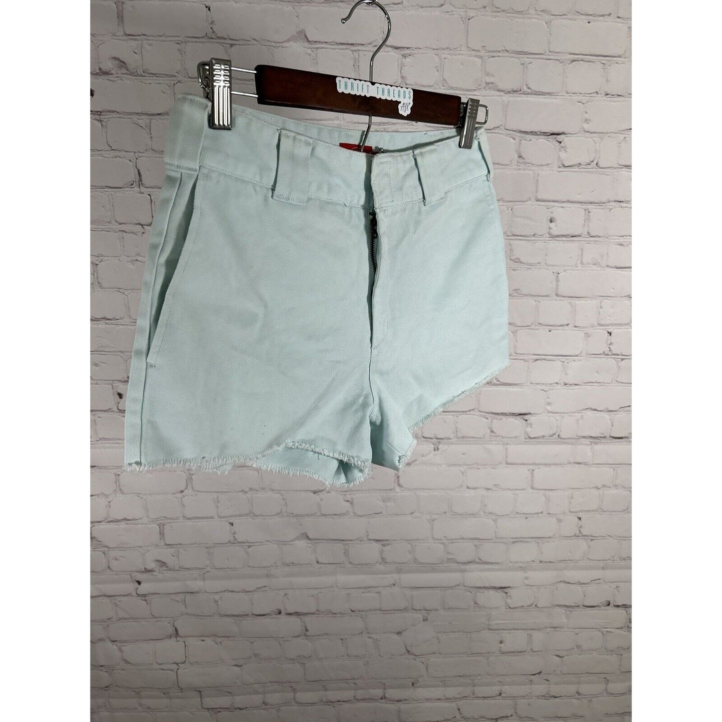 Dickies Sky Blue Mid Rise Distressed Frayed Edges Denim Jean Shorts (26 x 2)